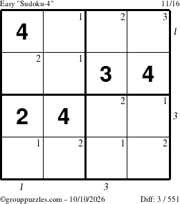The grouppuzzles.com Easy Sudoku-4 puzzle for Saturday October 10, 2026 with all 3 steps marked