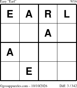 The grouppuzzles.com Easy Earl puzzle for Saturday October 10, 2026