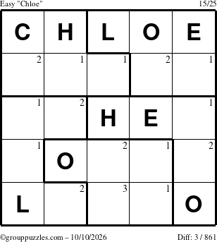 The grouppuzzles.com Easy Chloe puzzle for Saturday October 10, 2026 with the first 3 steps marked