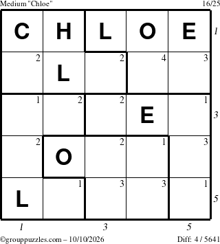 The grouppuzzles.com Medium Chloe puzzle for Saturday October 10, 2026 with all 4 steps marked
