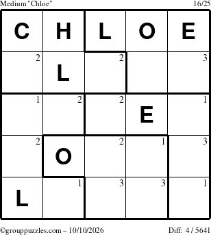 The grouppuzzles.com Medium Chloe puzzle for Saturday October 10, 2026 with the first 3 steps marked