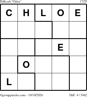 The grouppuzzles.com Difficult Chloe puzzle for Saturday October 10, 2026
