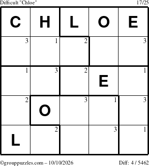 The grouppuzzles.com Difficult Chloe puzzle for Saturday October 10, 2026 with the first 3 steps marked