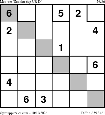 The grouppuzzles.com Medium Sudoku-6up-UR-D puzzle for Saturday October 10, 2026