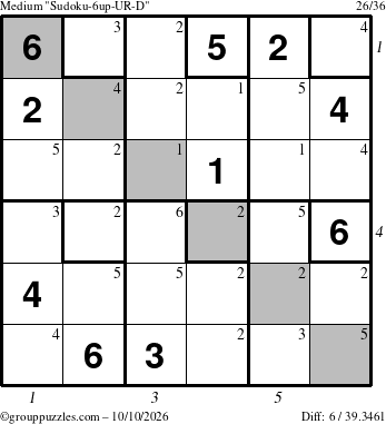 The grouppuzzles.com Medium Sudoku-6up-UR-D puzzle for Saturday October 10, 2026 with all 6 steps marked