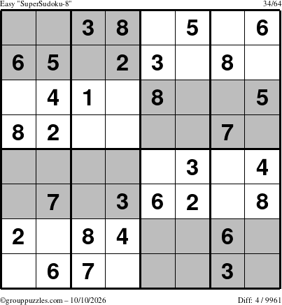 The grouppuzzles.com Easy SuperSudoku-8 puzzle for Saturday October 10, 2026