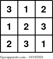The grouppuzzles.com Answer grid for the TicTac-123 puzzle for Saturday October 10, 2026