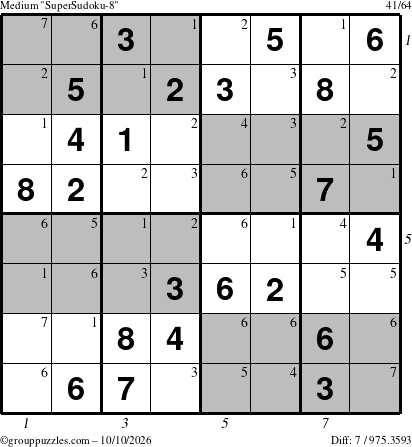 The grouppuzzles.com Medium SuperSudoku-8 puzzle for Saturday October 10, 2026 with all 7 steps marked