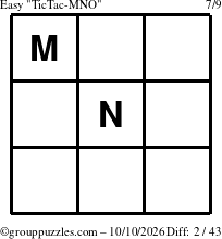 The grouppuzzles.com Easy TicTac-MNO puzzle for Saturday October 10, 2026