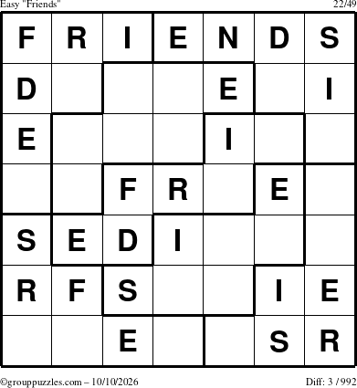 The grouppuzzles.com Easy Friends puzzle for Saturday October 10, 2026