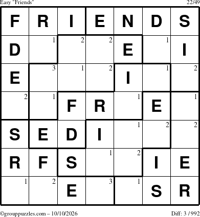 The grouppuzzles.com Easy Friends puzzle for Saturday October 10, 2026 with the first 3 steps marked