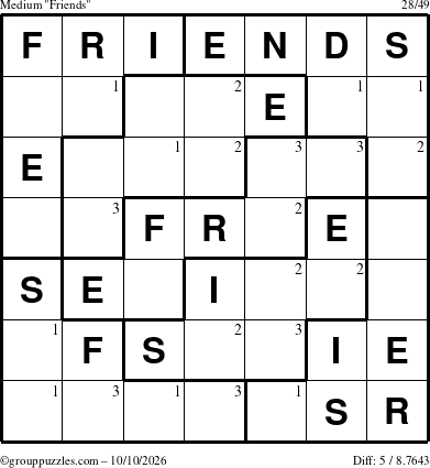 The grouppuzzles.com Medium Friends puzzle for Saturday October 10, 2026 with the first 3 steps marked