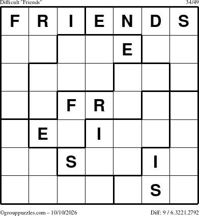 The grouppuzzles.com Difficult Friends puzzle for Saturday October 10, 2026