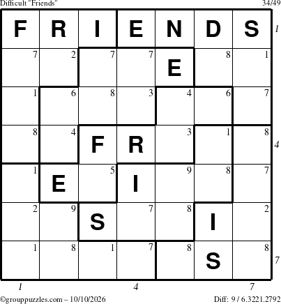 The grouppuzzles.com Difficult Friends puzzle for Saturday October 10, 2026 with all 9 steps marked