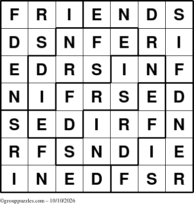 The grouppuzzles.com Answer grid for the Friends puzzle for Saturday October 10, 2026