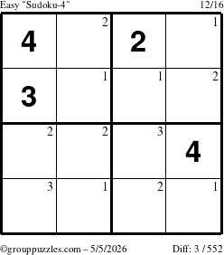 The grouppuzzles.com Easy Sudoku-4 puzzle for Tuesday May 5, 2026 with the first 3 steps marked