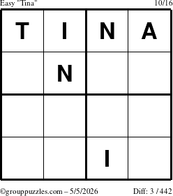 The grouppuzzles.com Easy Tina puzzle for Tuesday May 5, 2026