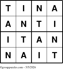 The grouppuzzles.com Answer grid for the Tina puzzle for Tuesday May 5, 2026