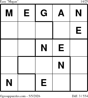 The grouppuzzles.com Easy Megan puzzle for Tuesday May 5, 2026