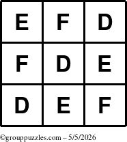 The grouppuzzles.com Answer grid for the TicTac-DEF puzzle for Tuesday May 5, 2026
