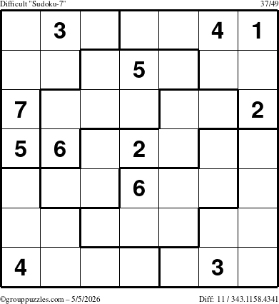 The grouppuzzles.com Difficult Sudoku-7 puzzle for Tuesday May 5, 2026