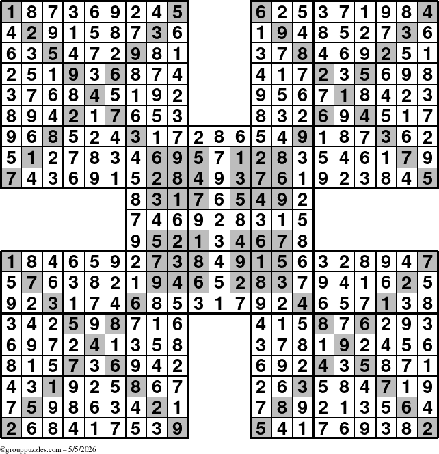 The grouppuzzles.com Answer grid for the HyperSudoku-Xtreme puzzle for Tuesday May 5, 2026