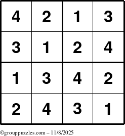 The grouppuzzles.com Answer grid for the Sudoku-4 puzzle for Saturday November 8, 2025