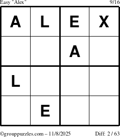 The grouppuzzles.com Easy Alex puzzle for Saturday November 8, 2025