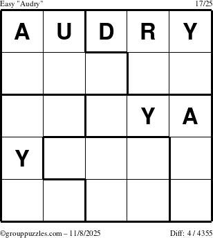 The grouppuzzles.com Easy Audry puzzle for Saturday November 8, 2025