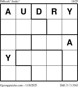 The grouppuzzles.com Difficult Audry puzzle for Saturday November 8, 2025