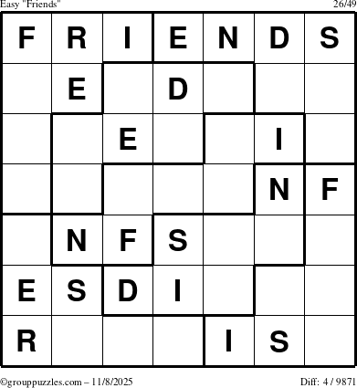 The grouppuzzles.com Easy Friends puzzle for Saturday November 8, 2025