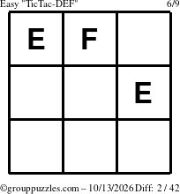 The grouppuzzles.com Easy TicTac-DEF puzzle for Tuesday October 13, 2026