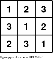 The grouppuzzles.com Answer grid for the TicTac-123 puzzle for Tuesday October 13, 2026