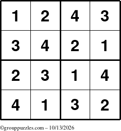 The grouppuzzles.com Answer grid for the Sudoku-4 puzzle for Tuesday October 13, 2026