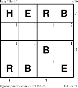 The grouppuzzles.com Easy Herb puzzle for Tuesday October 13, 2026, suitable for printing, with all 2 steps marked