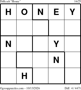 The grouppuzzles.com Difficult Honey puzzle for Tuesday October 13, 2026