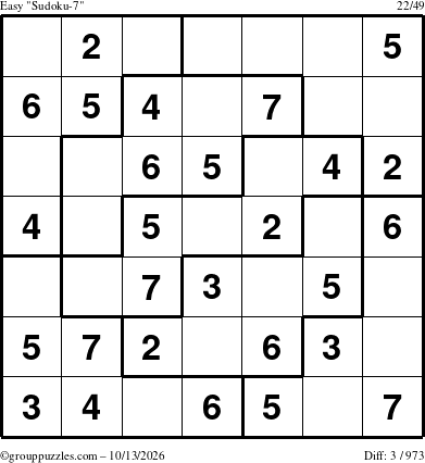 The grouppuzzles.com Easy Sudoku-7 puzzle for Tuesday October 13, 2026