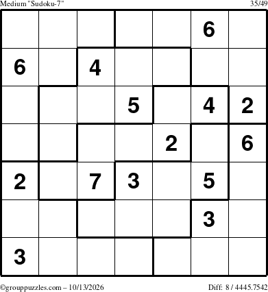 The grouppuzzles.com Medium Sudoku-7 puzzle for Tuesday October 13, 2026