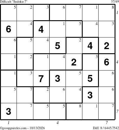 The grouppuzzles.com Difficult Sudoku-7 puzzle for Tuesday October 13, 2026 with all 8 steps marked