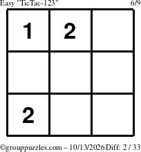The grouppuzzles.com Easy TicTac-123 puzzle for Tuesday October 13, 2026