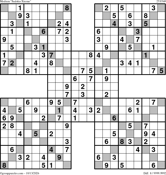 The grouppuzzles.com Medium Sudoku-Xtreme puzzle for Tuesday October 13, 2026