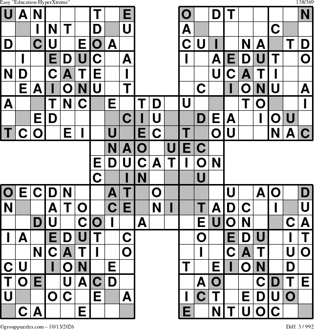 The grouppuzzles.com Easy Education-HyperXtreme puzzle for Tuesday October 13, 2026