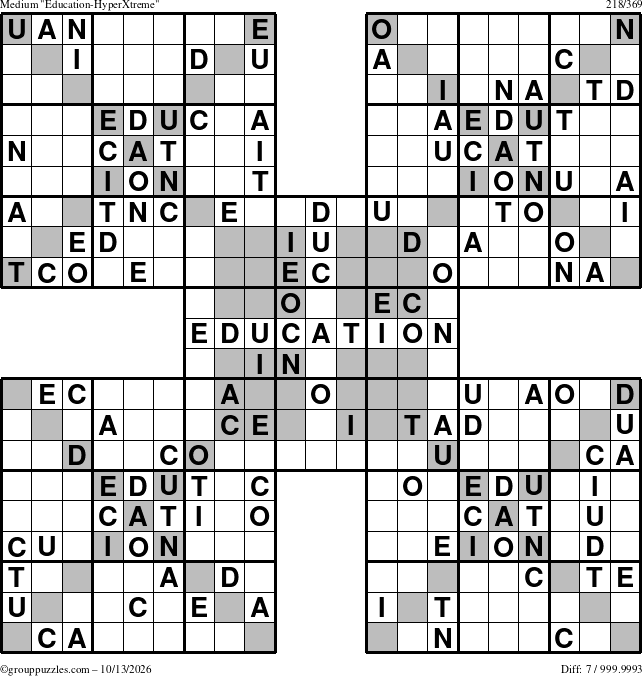 The grouppuzzles.com Medium Education-HyperXtreme puzzle for Tuesday October 13, 2026