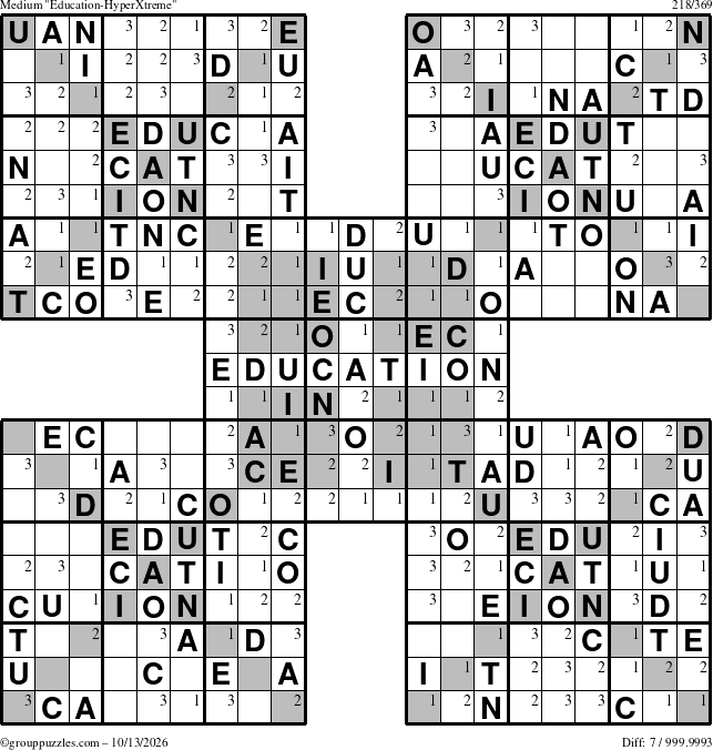 The grouppuzzles.com Medium Education-HyperXtreme puzzle for Tuesday October 13, 2026 with the first 3 steps marked