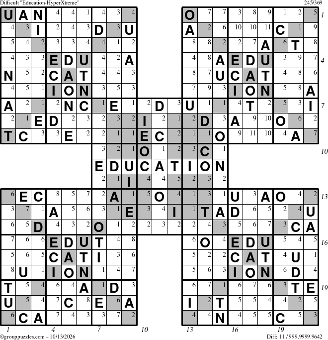 The grouppuzzles.com Difficult Education-HyperXtreme puzzle for Tuesday October 13, 2026, suitable for printing, with all 11 steps marked