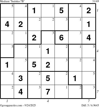 The grouppuzzles.com Medium Sudoku-7B puzzle for Wednesday September 24, 2025 with all 5 steps marked