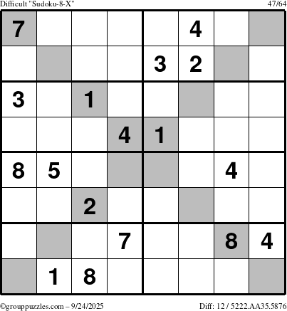 The grouppuzzles.com Difficult Sudoku-8-X puzzle for Wednesday September 24, 2025
