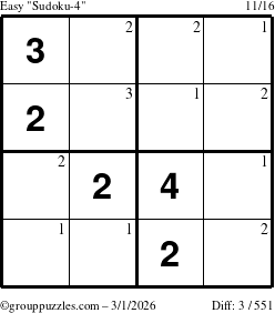 The grouppuzzles.com Easy Sudoku-4 puzzle for Sunday March 1, 2026 with the first 3 steps marked
