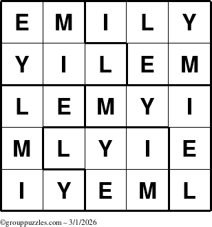 The grouppuzzles.com Answer grid for the Emily puzzle for Sunday March 1, 2026