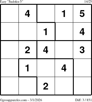 The grouppuzzles.com Easy Sudoku-5 puzzle for Sunday March 1, 2026